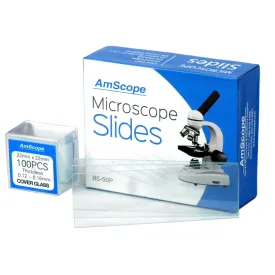 AmScope 4 Pack 50 Pre-Cleaned Blank Microscope Slides and 100 22x22mm Square Cover Glass
