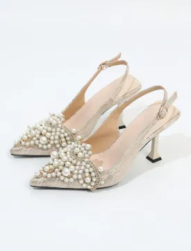 Apricot 'Lots Of Love' Pearl Front Lace Bridal Heels