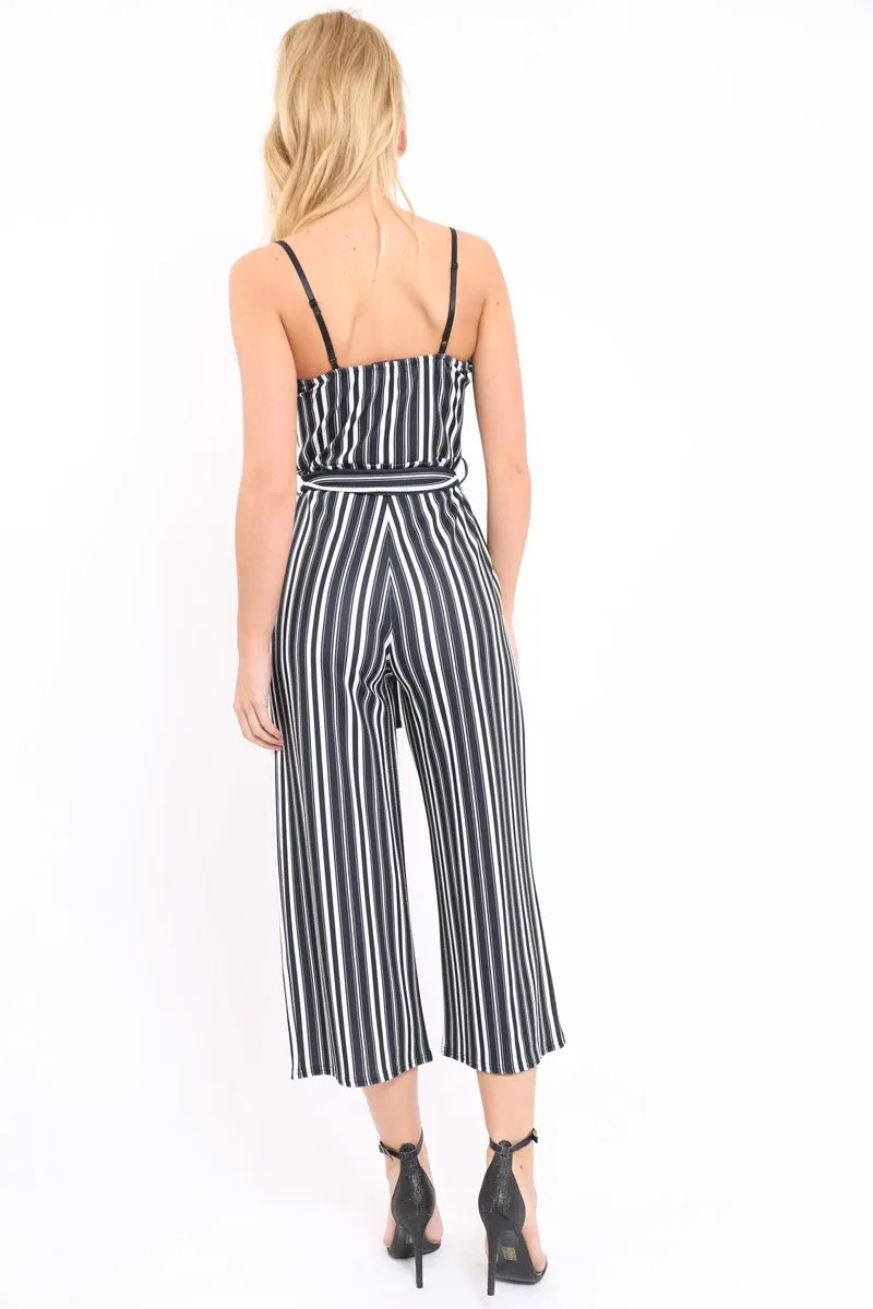 Black And White Striped Culotte Jumpsuit - Miller