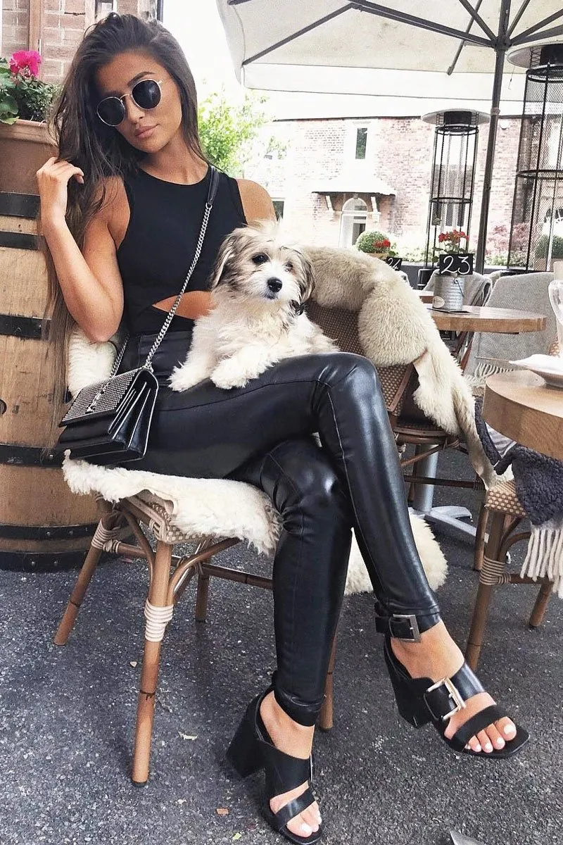 Black Buckle Block Heels - Cadie