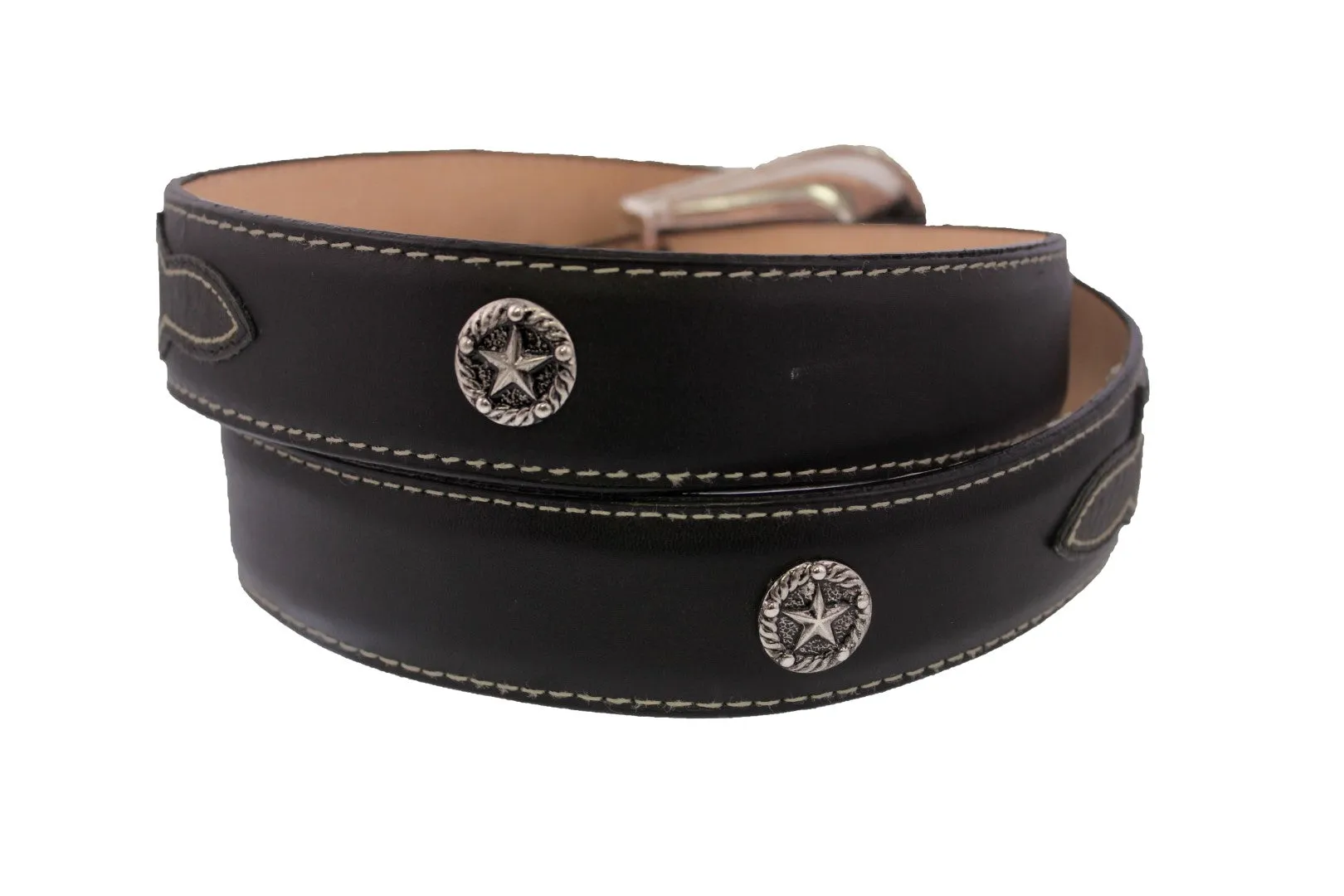 Black Ranger Star Western Cowboy Belt Leather - Removable Buckle
