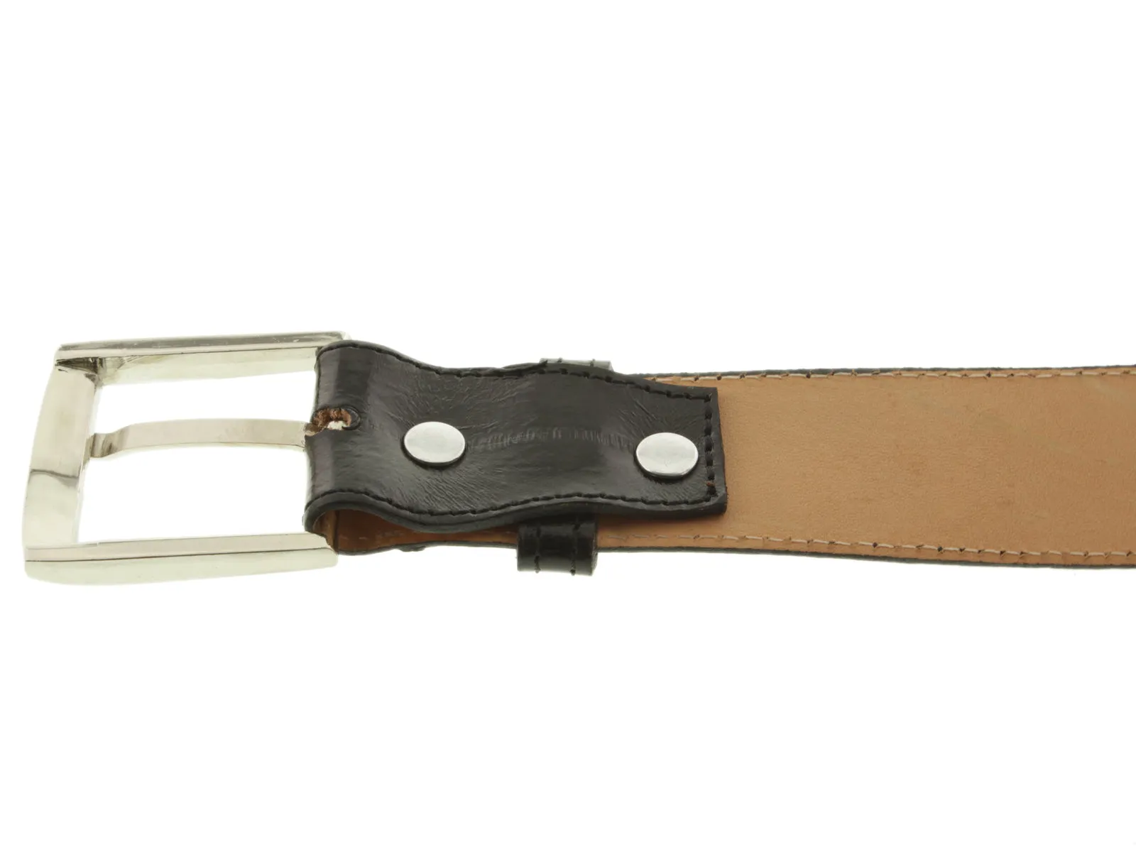 Black Western Cowboy Belt Real Eel Skin Leather - Silver Buckle