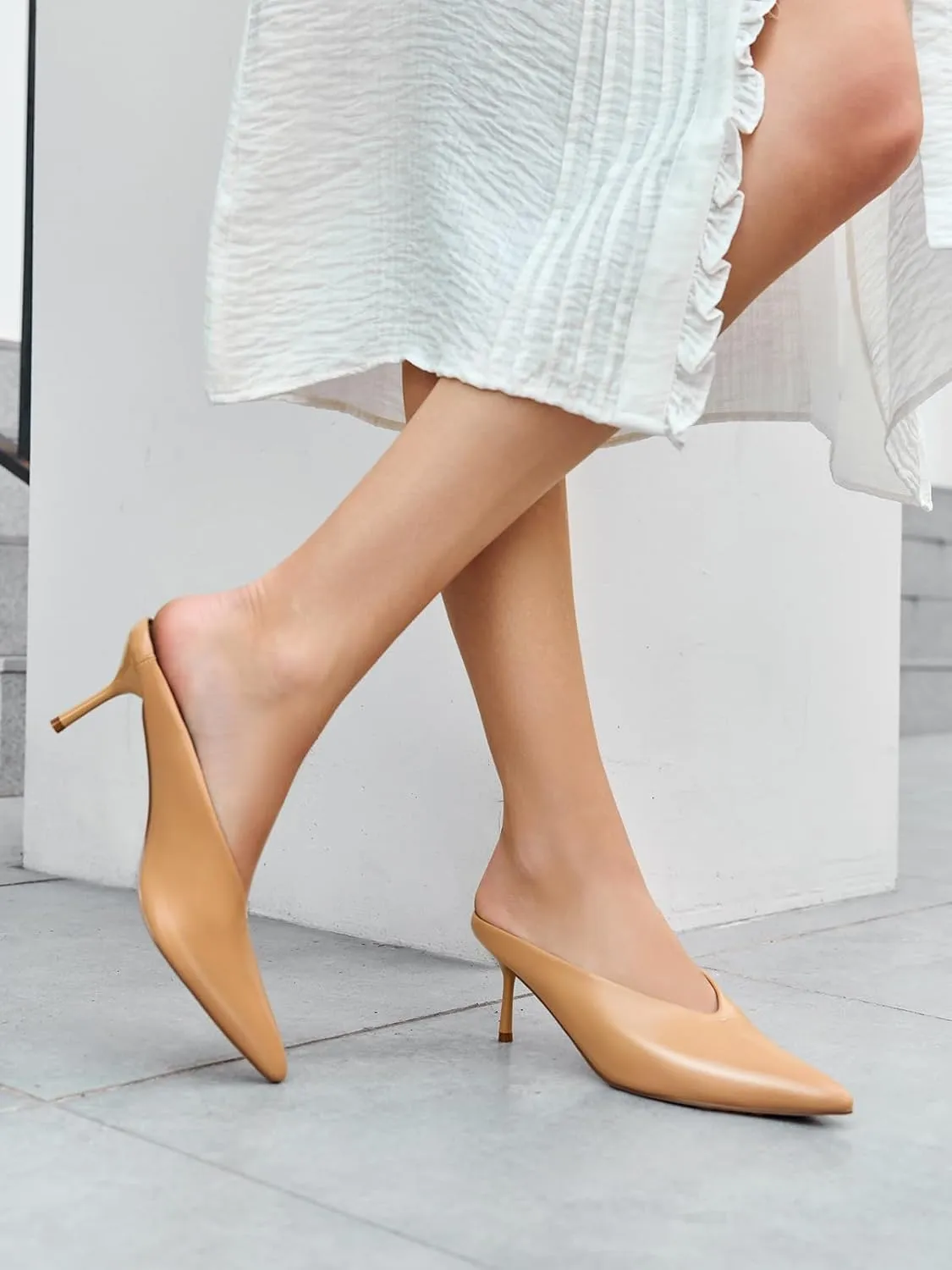 Coutgo Womens High Heels Mules Closed Pointed Toe Slide Sandals Slip On Summer Dress Shoes