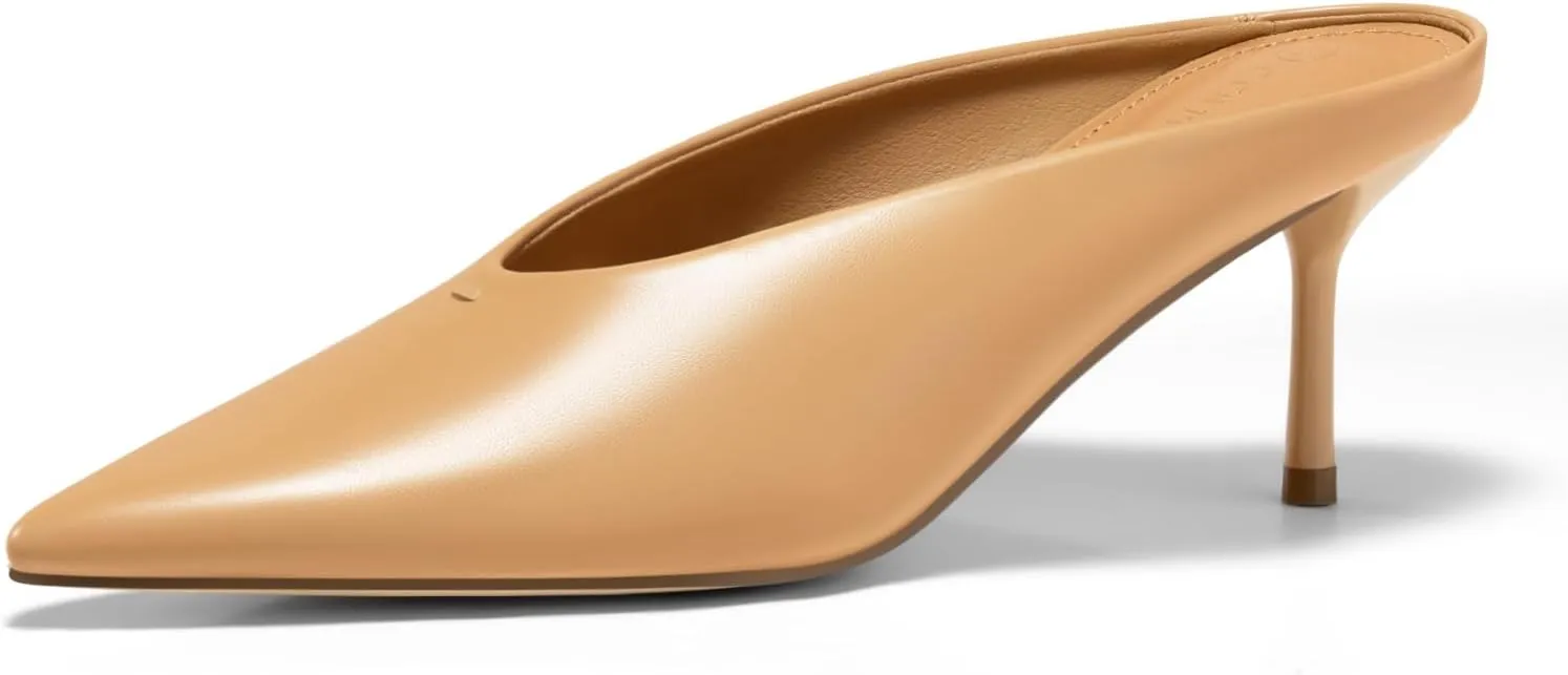 Coutgo Womens High Heels Mules Closed Pointed Toe Slide Sandals Slip On Summer Dress Shoes