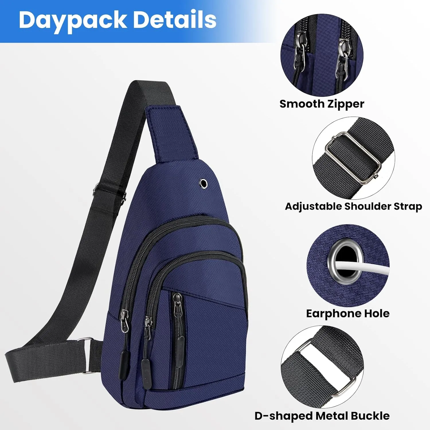 Crossbody Small Sling Bag for Women Men,Casual Lightweight Chest Pack Gym Athletic Backpack Multi Used Zipper Shoulder Daypack for Travel,Shopping,Hiking,Walking,Running,Biking,Blue