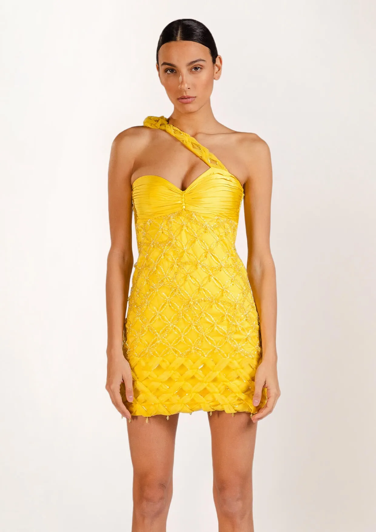 Flora Embellished Silk Mini Dress