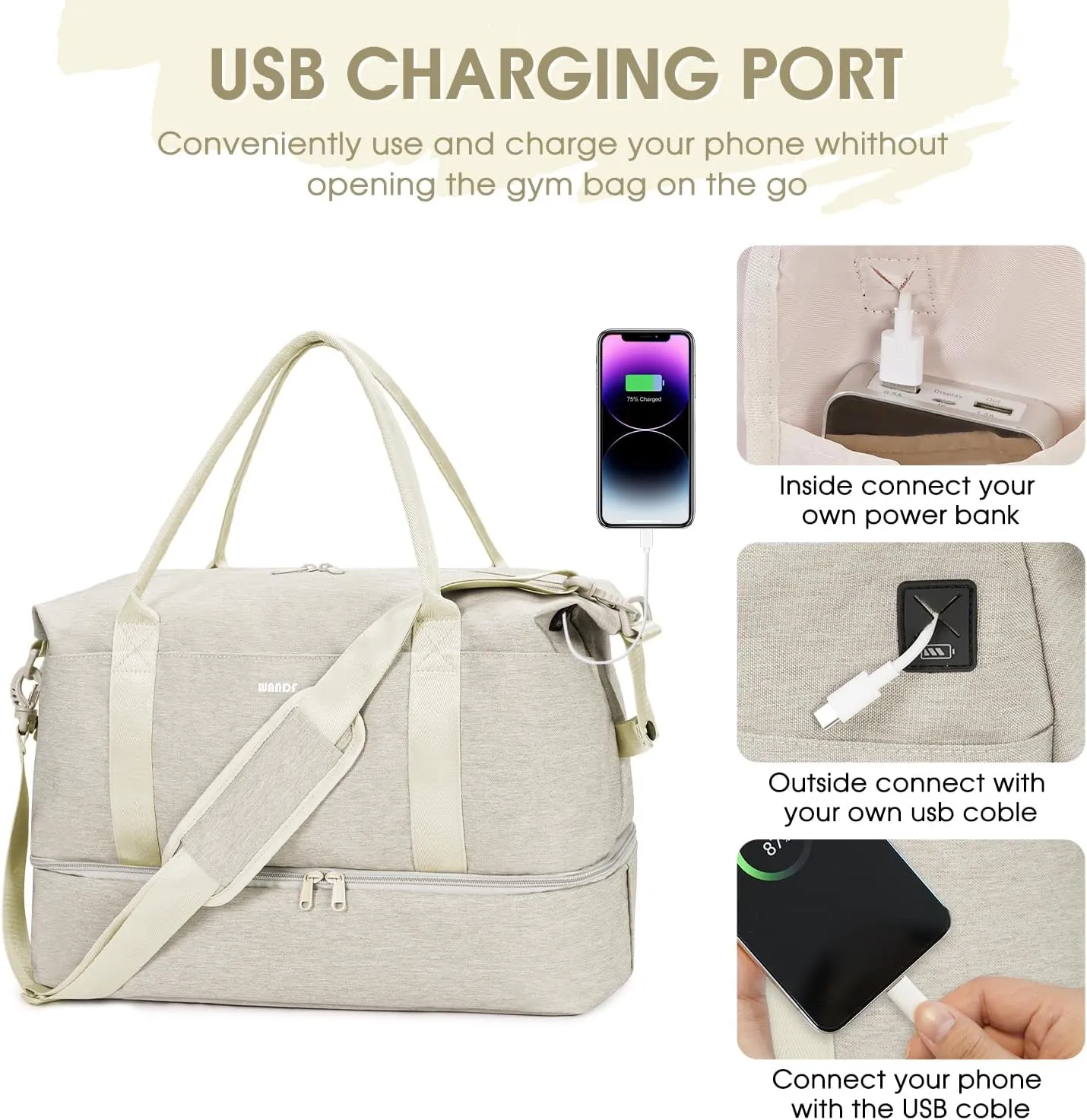 For Spirit Airlines 18x14x8 Personal Item Bag Underseat Carry On Bag with Wet Pocket & Shoe Compartment & USB Charging Port