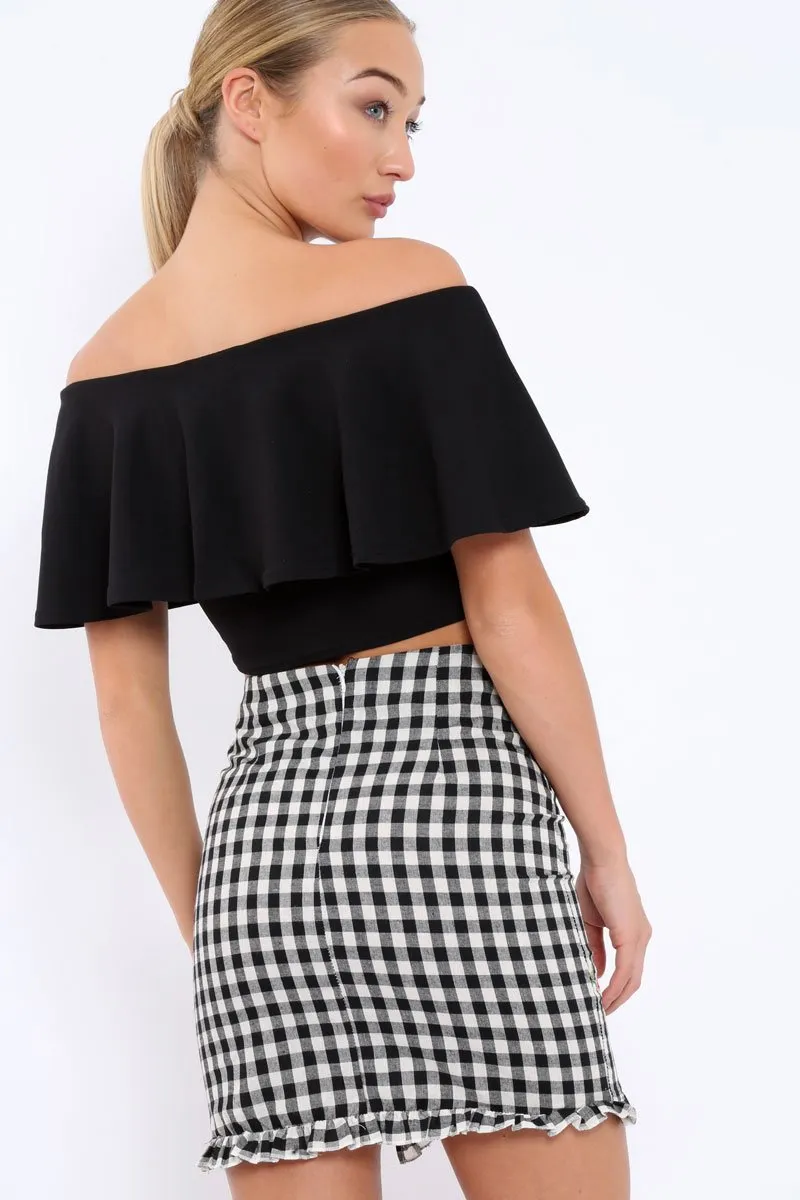 Gingham Lace up Skirt with Floral Embroidery - Juliet