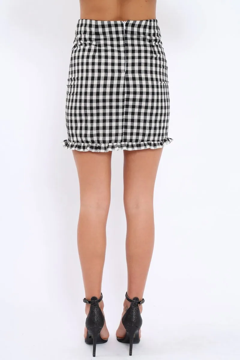 Gingham Lace up Skirt with Floral Embroidery - Juliet