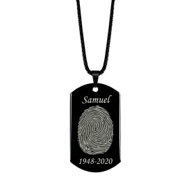 High Polished Stainless Steel Fingerprint Dog Tag Necklace