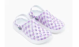 Joybees Womens Varsity Clog Graphic Lilac Gingham