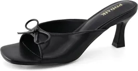 Kitten Heels for Women Slip On Sandals Bow Mules Heeled Sandals Square Open Toe Dress Party Slides