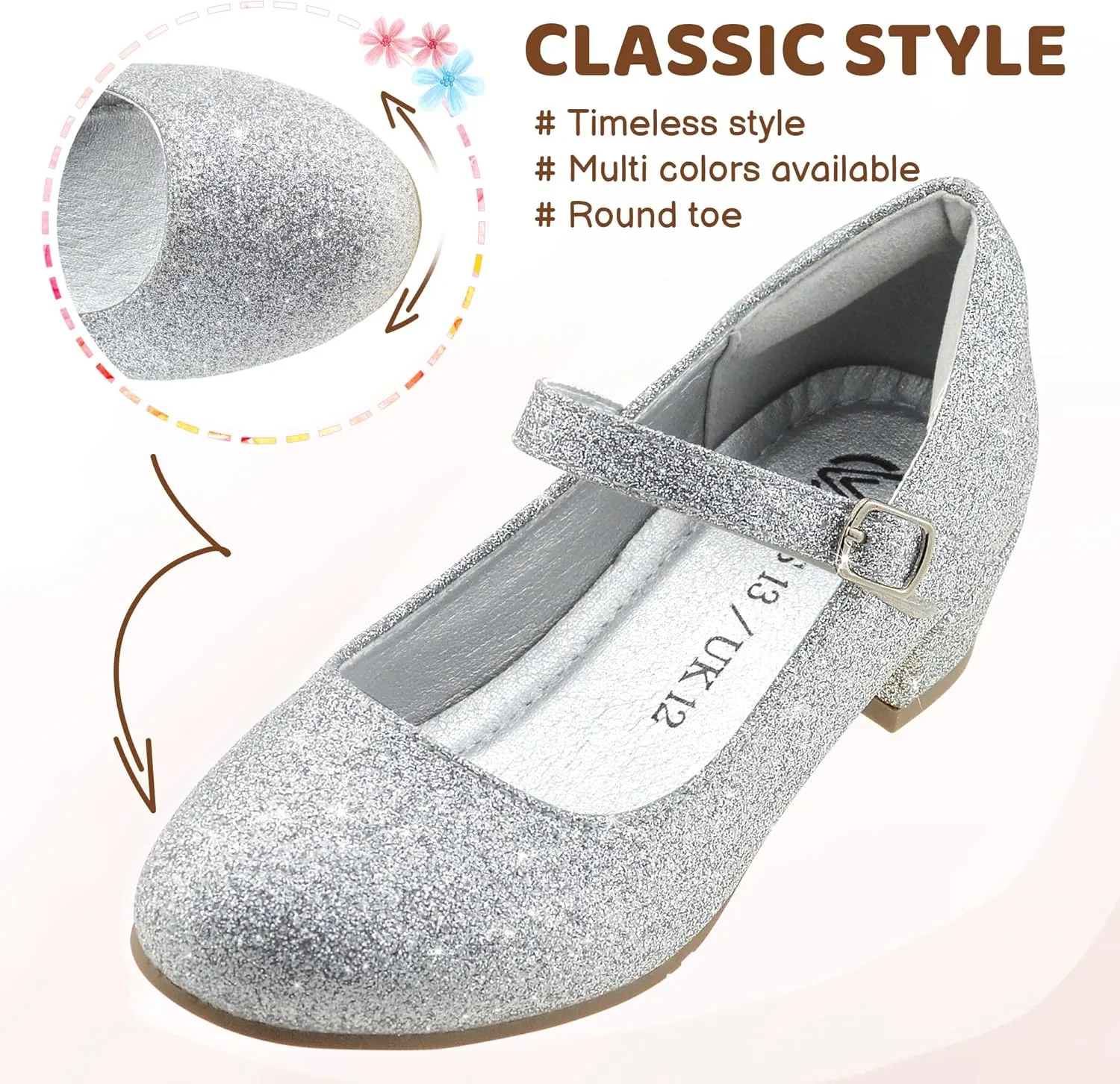 LseLom Girls Dress Shoes-Mary Jane Shoes for Girls Low Heel Princess Hook and Loop Dress Shoes Party Wedding Flats for Little/Big Kids