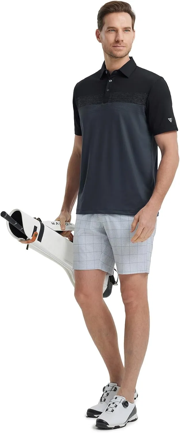 M MAELREG Golf Shirts for Men Dry Fit Performance Chest Print Color Block Moisture Wicking Casual Short Sleeve Polo Shirts