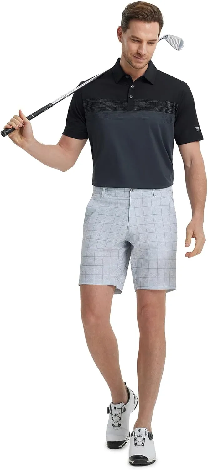 M MAELREG Golf Shirts for Men Dry Fit Performance Chest Print Color Block Moisture Wicking Casual Short Sleeve Polo Shirts