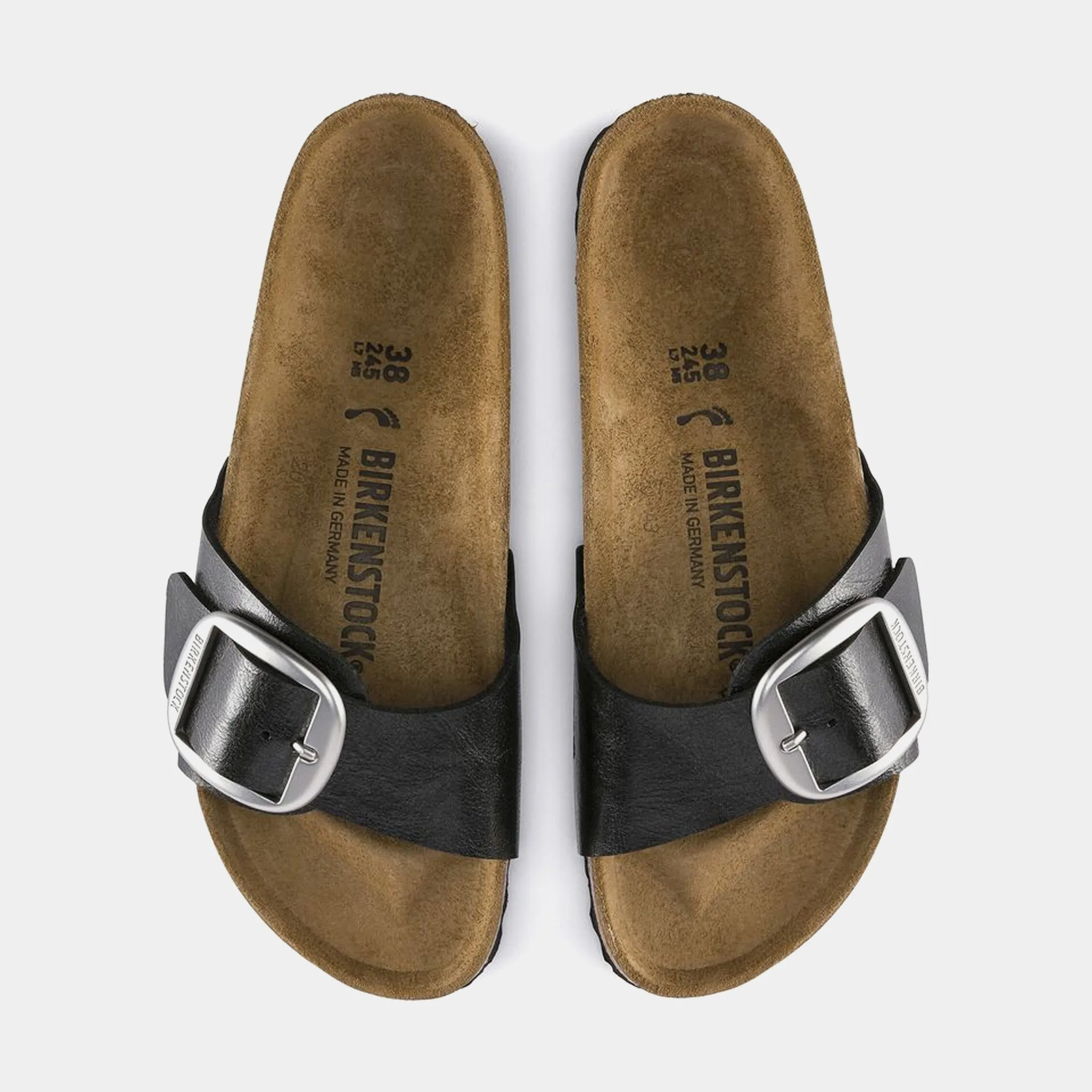 Madrid Big Buckle Womens Sandals (Black/Silver)