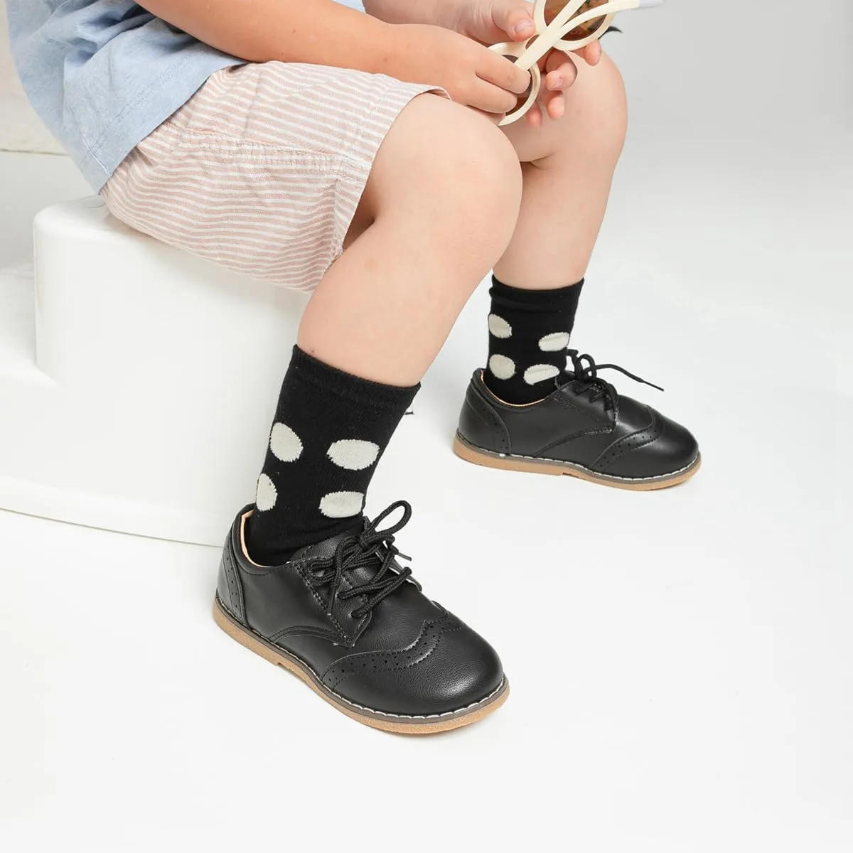 Meckior Toddler Boys Girls Black Dress Shoes Little Kid Oxford Shoes Wedding Church Dress Shoes PU Leather Lace Up School Uniform Loafer Flats