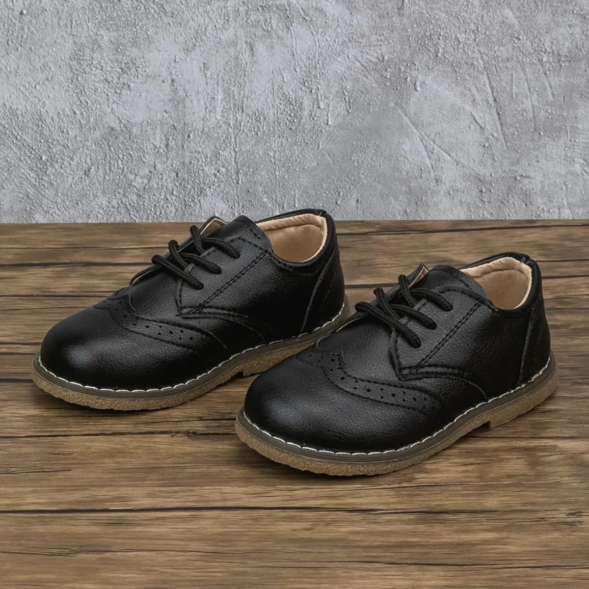 Meckior Toddler Boys Girls Black Dress Shoes Little Kid Oxford Shoes Wedding Church Dress Shoes PU Leather Lace Up School Uniform Loafer Flats