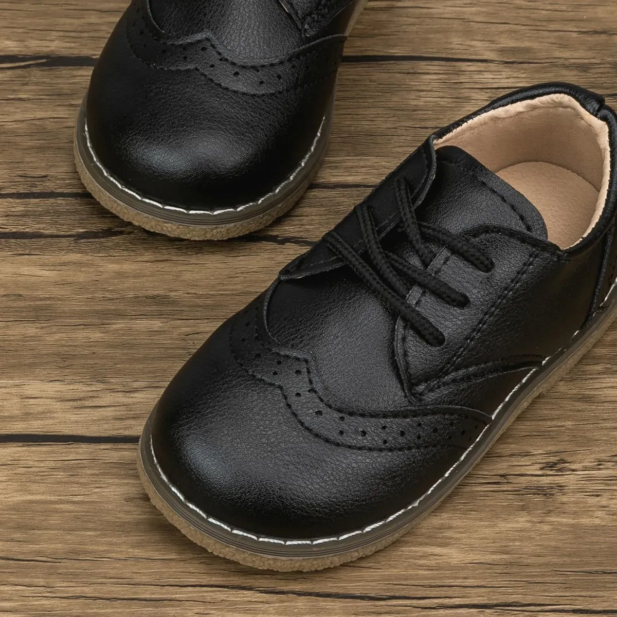 Meckior Toddler Boys Girls Black Dress Shoes Little Kid Oxford Shoes Wedding Church Dress Shoes PU Leather Lace Up School Uniform Loafer Flats