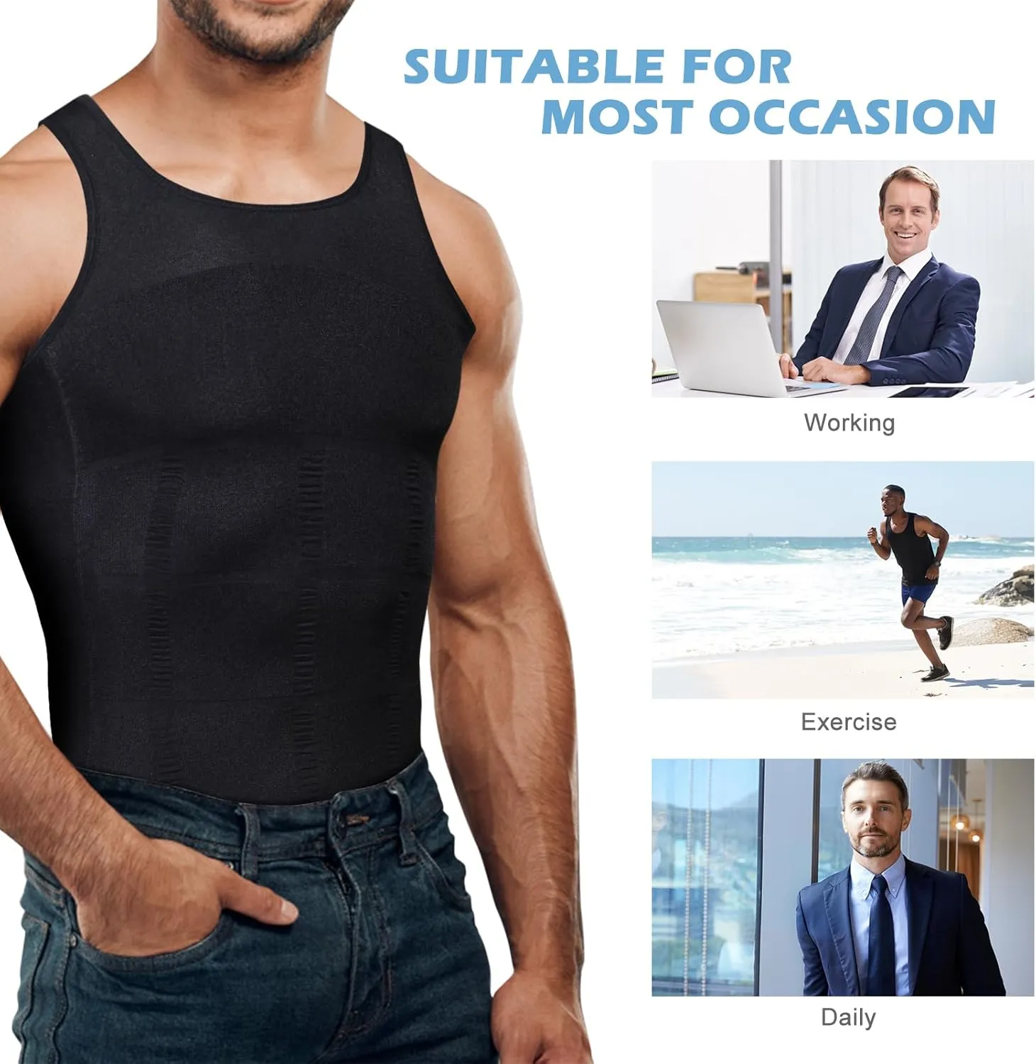 Mens Slimming Body Shaper Vest, Gynecomastia Compression Shirts, Tummy Control Undershirts