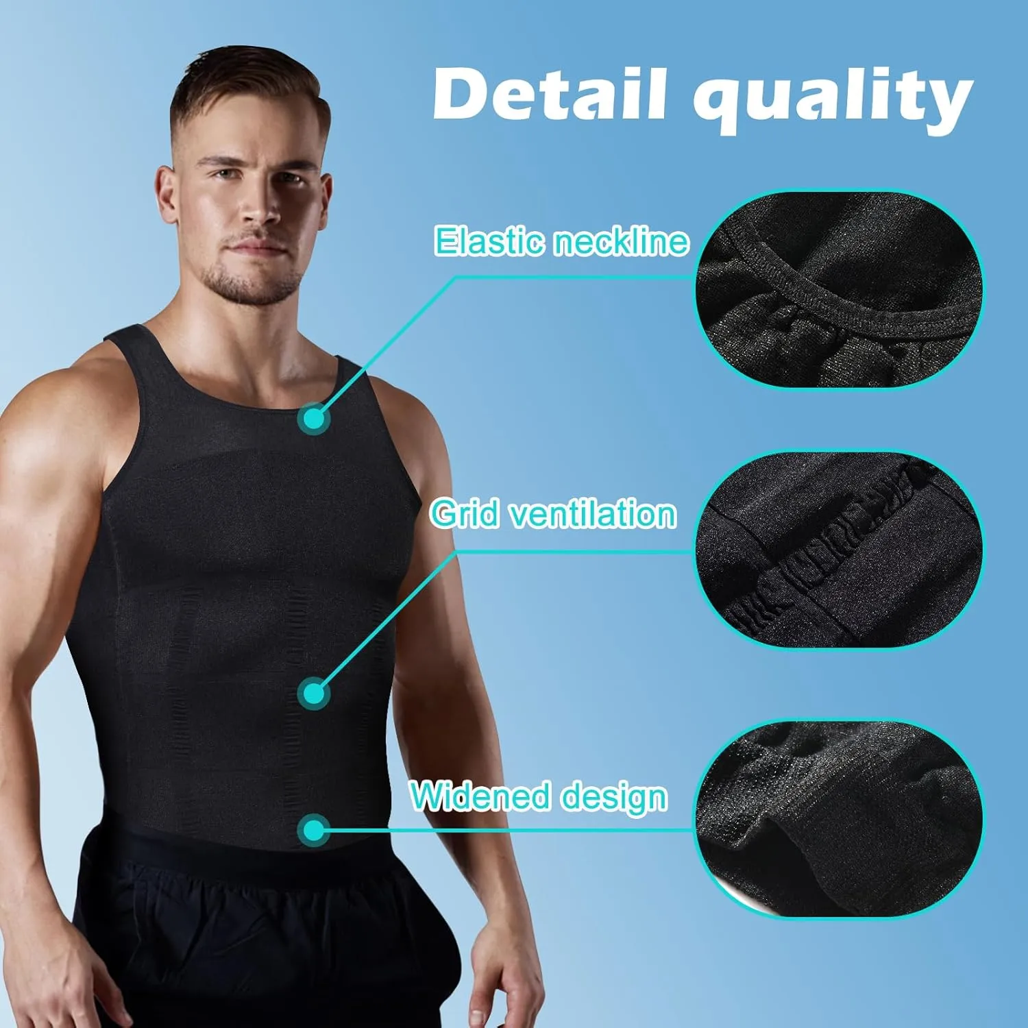 Mens Slimming Body Shaper Vest, Gynecomastia Compression Shirts, Tummy Control Undershirts