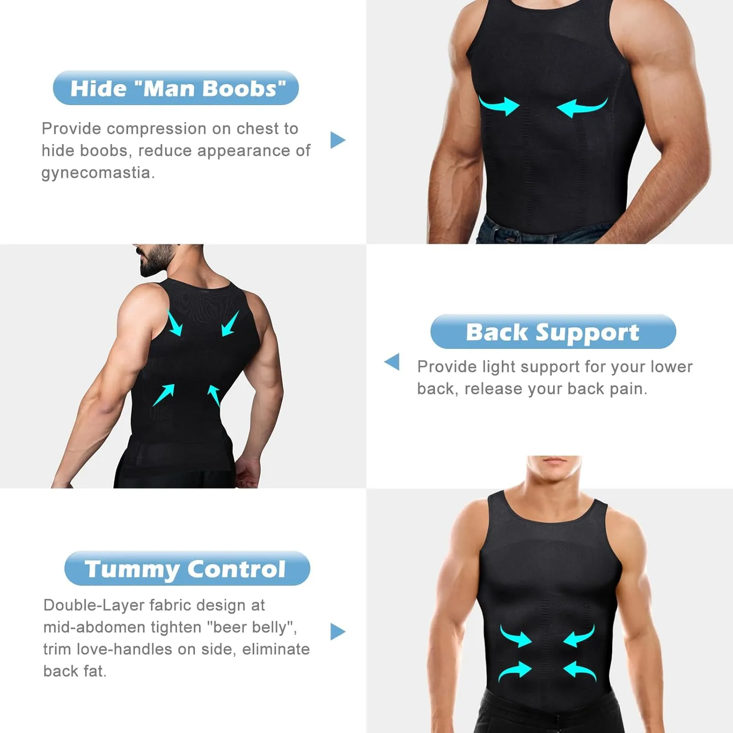 Mens Slimming Body Shaper Vest, Gynecomastia Compression Shirts, Tummy Control Undershirts