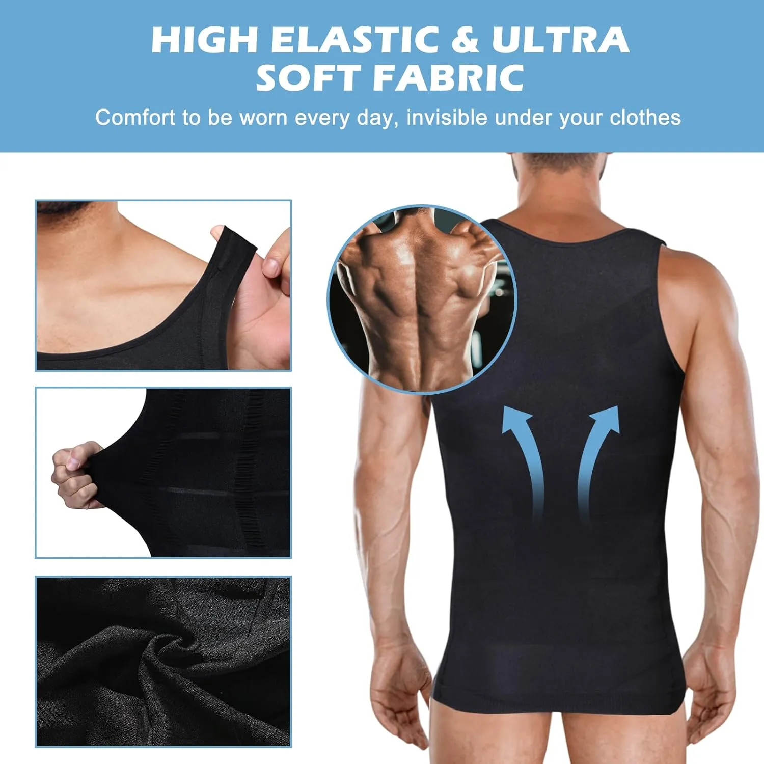 Mens Slimming Body Shaper Vest, Gynecomastia Compression Shirts, Tummy Control Undershirts