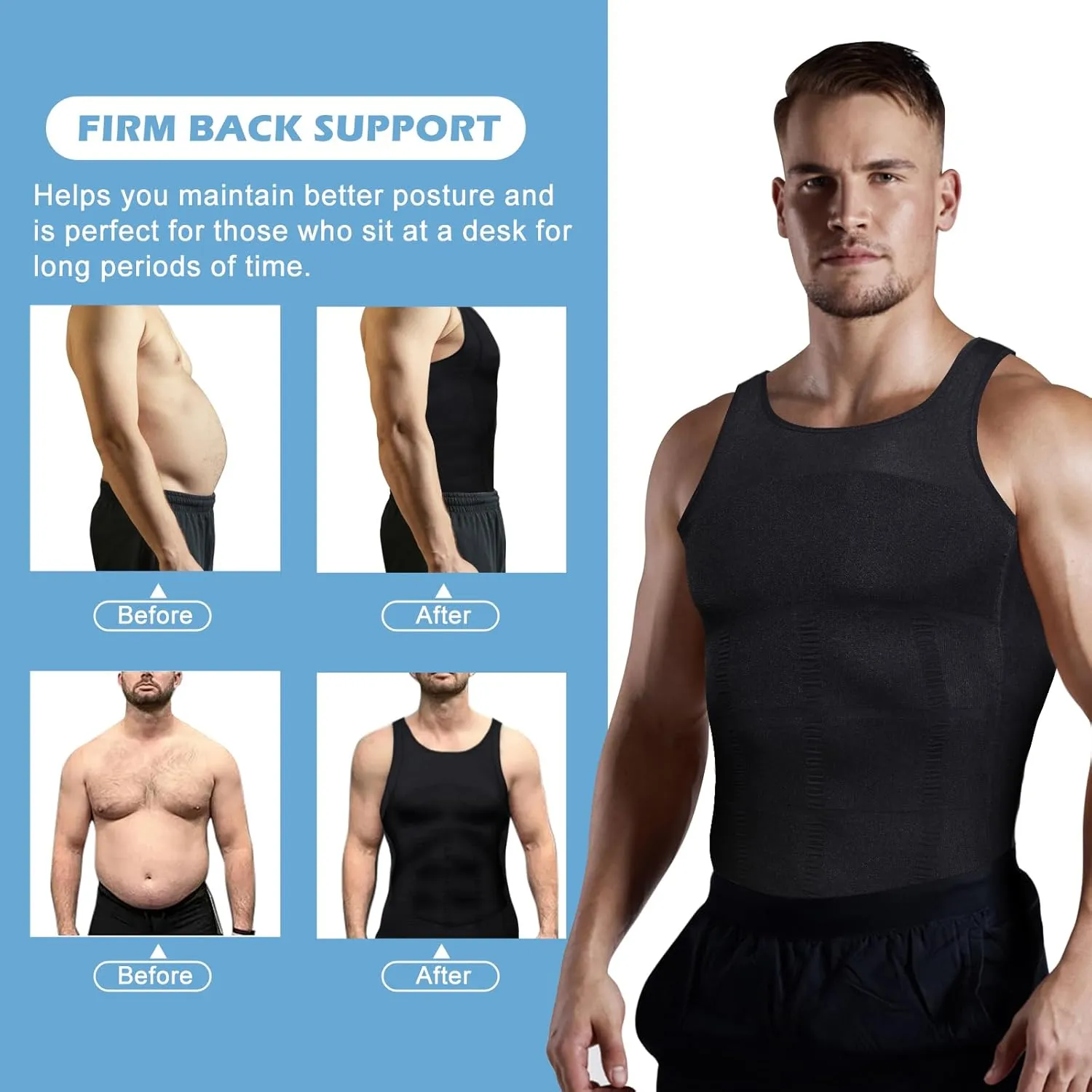 Mens Slimming Body Shaper Vest, Gynecomastia Compression Shirts, Tummy Control Undershirts