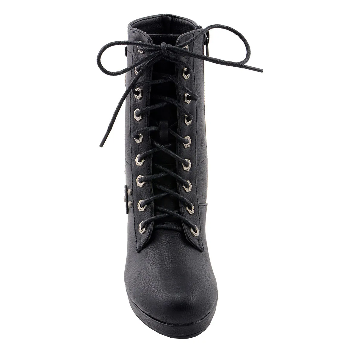 Milwaukee Performance MBL9418 Women's Black Lace-Up Platform Boots with Studded Accents