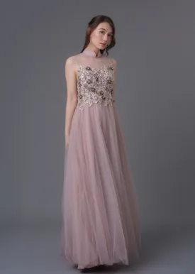Oriental Poppy Sleeveless Tulle Qipao