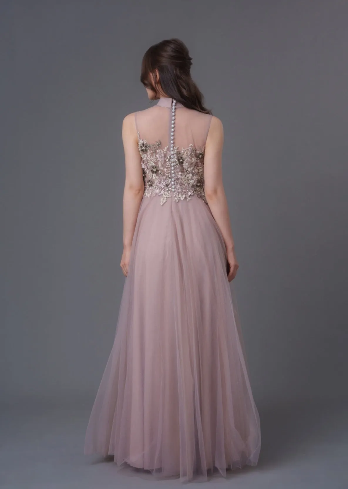 Oriental Poppy Sleeveless Tulle Qipao