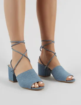 Paddington Lace Up Block Heeled Mules in Denim
