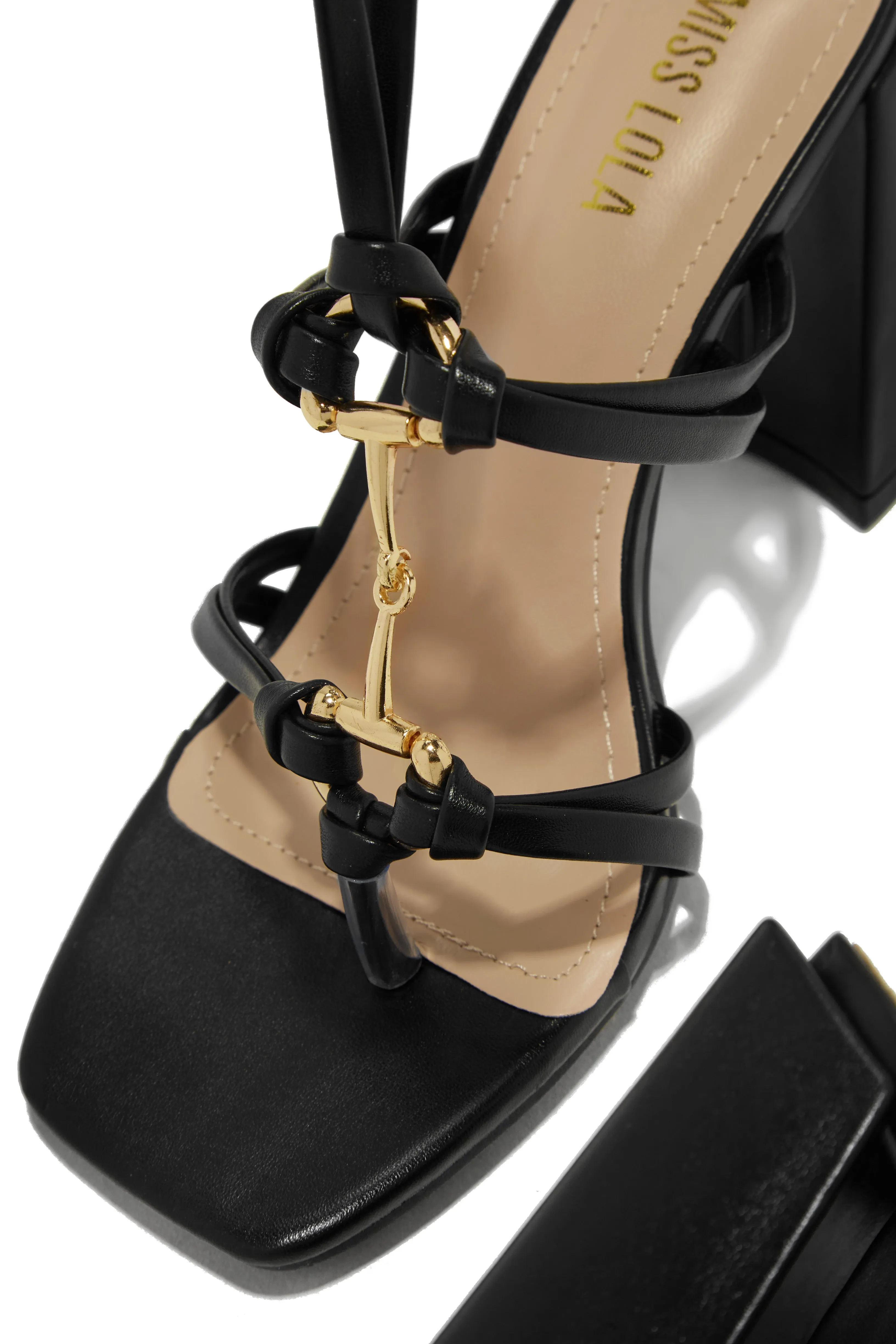 Stepping Out Lace Up Block Heels - Black