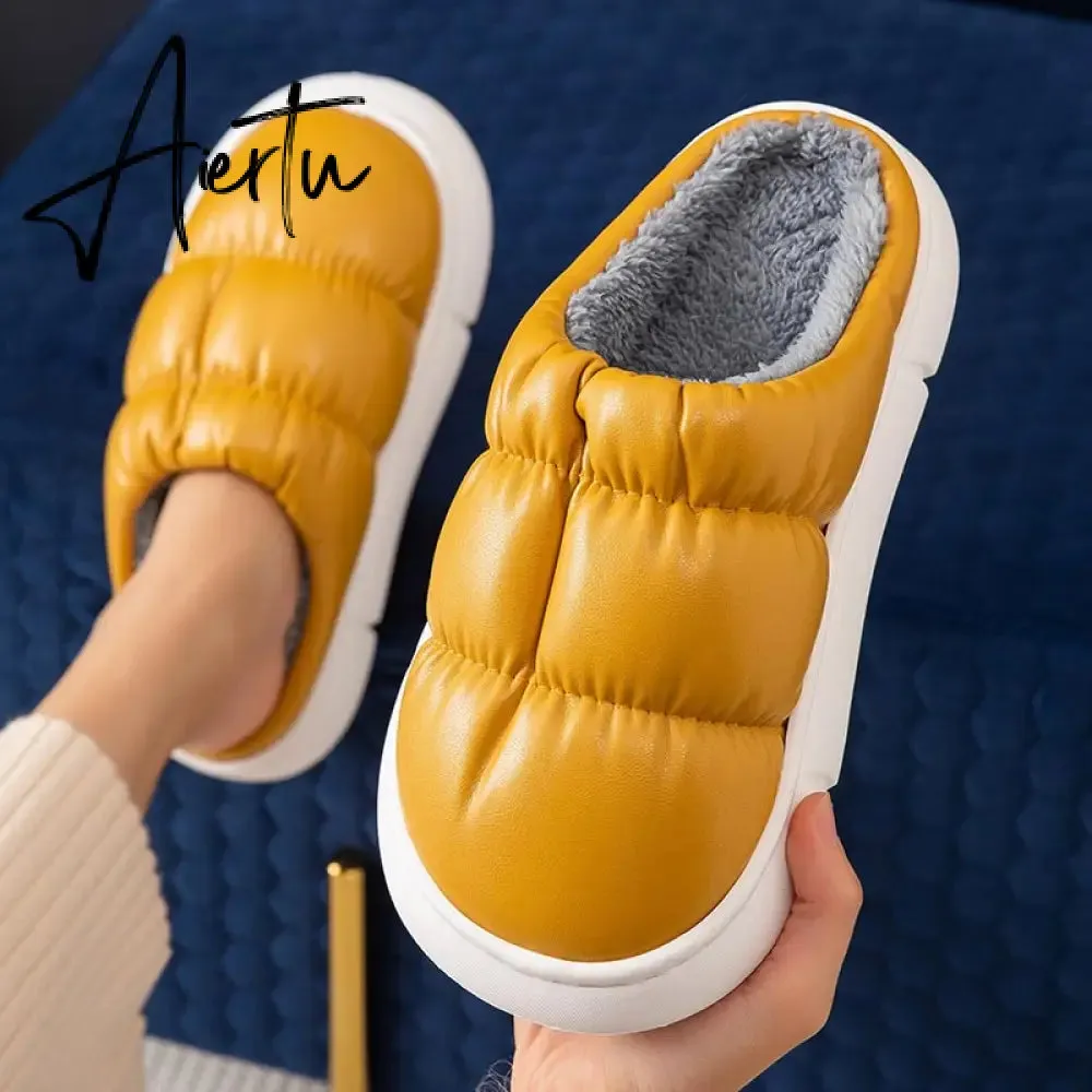 Waterproof Non-Slip Home Slippers Winter Warm Women Indoor Cotton Men Non-slips Ladies Soft Slippers Memory Foam Couples Shoes