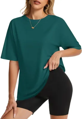 YUCOLEN Oversized T Shirts for Women Loose Fit Short Sleeve Crewneck Plus Size Tops UPF 50  Casual Workout Summer Tees